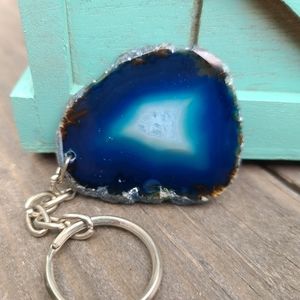 Agate Slice Keychain, Blue